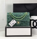 Chanel A01112 Flap Classic Handbag Woolen & Gold-Tone Metal Green