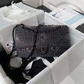 Chanel A01112 Flap Classic Handbag Velvet Crystal pearl Black