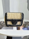 Chanel AS1115 Small Flap bag Raffia 18cm Beige & Black