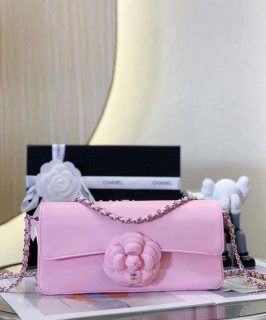 Chanel AS4498 Clutch Flap Bag Patent Calfskin & Gold Metal Pink