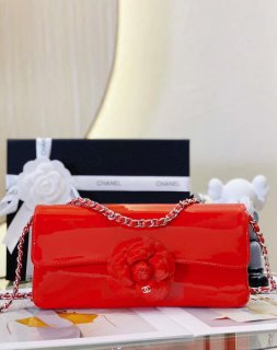 Chanel AS4498 Clutch Flap Bag Patent Calfskin & Gold Metal Red