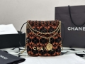 Chanel 22 AS3980 Mini Handbag Calfskin knotted lace and gold-tone metal Orange & black