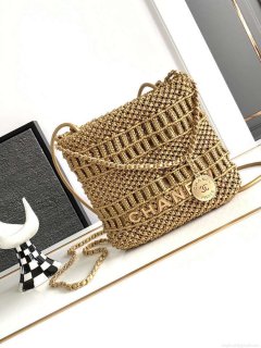 Chanel 22 AS3980 Mini Handbag Calfskin knotted lace gold-tone metal Gold