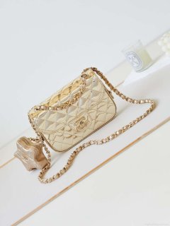 Chanel AS4646 MINI FLAP BAG & STAR COIN PURSE Mirror Calfskin Metallic Calfskin & Gold-Tone Metal Gold