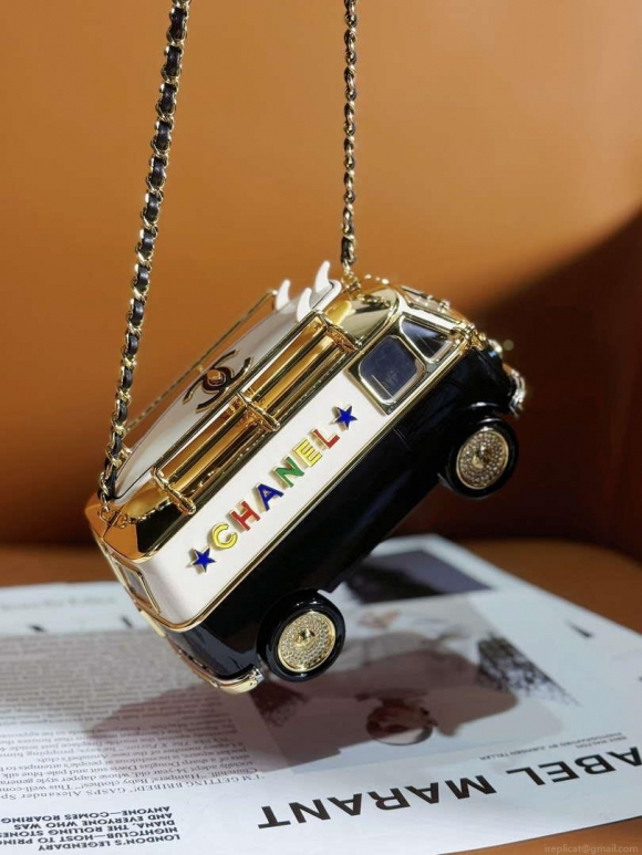 Chanel AS4590 MINI VAN Minaudiere plexi Enamel Strass & Gold-Tone Metalblack White & Gold