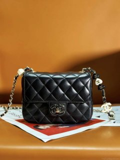 Chanel AS3782 MINI Flap Bag 23P Enamel Gold-Tone Metal Black 16cm