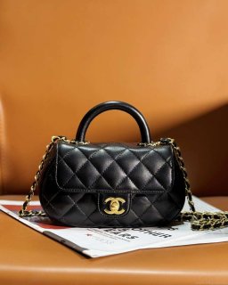 Chanel AS4573 Small Bag With Top Handle Pearly Lambskin & Gold-Tone Metal Black