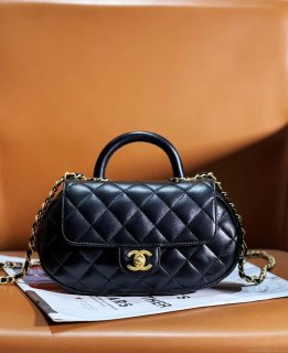 Chanel AS4569 Large Bag With Top Handle Pearly Lambskin & Gold-Tone Metal Black