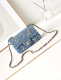 Chanel AS1119 Small Flap Classic Handbag Blue Denim beaded sequin bag