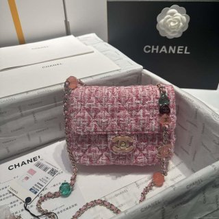 Chanel AS3782 MINI Flap Bag 23P Woolen Enamel Gold-Tone Metal Pink 16cm