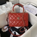 Chanel AS4654 Trendy CC Flap Bag With Top Handle Lambskin & Gold-Tone Metal Red