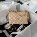 Chanel AS2615 Woc Wallet on Chain with Gold Charm Mini Vintage Calfskin Bag Apricot