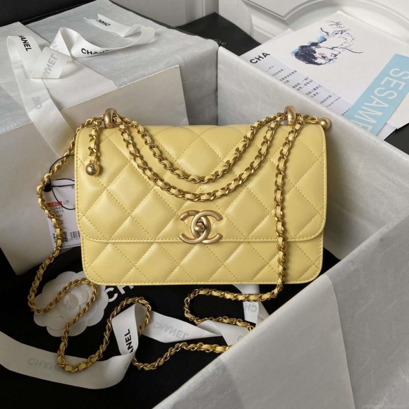 Chanel AS2649 Woc Wallet on Chain with Gold Charm Small Vintage Calfskin Bag Yellow