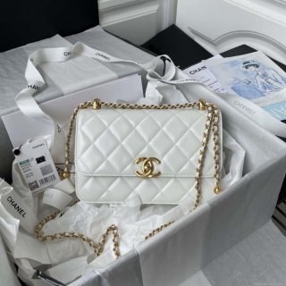 Chanel AS2649 Woc Wallet on Chain with Gold Charm Small Vintage Calfskin Bag White