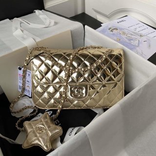 Chanel AS4648 Flap Bag & STAR COIN PURSE Mirror Calfskin Metallic Calfskin & Gold-Tone Metal Gold