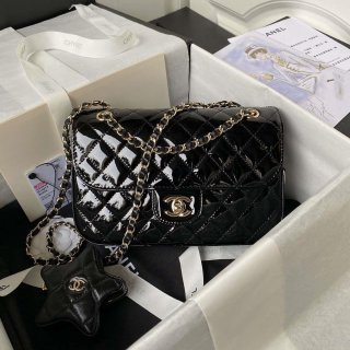 Chanel AS4648 Flap Bag & STAR COIN PURSE Mirror Calfskin Metallic Calfskin & Gold-Tone Metal Black