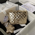 Chanel AS4647 Mini Flap Bag & STAR COIN PURSE Metallic Calfskin & Gold-Tone Metal Gold