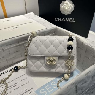 Chanel AS3782 MINI Flap Bag 23P Enamel Gold-Tone Metal White 16cm