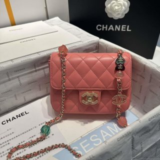 Chanel AS3782 MINI Flap Bag 23P Enamel Gold-Tone Metal 16cm Pink