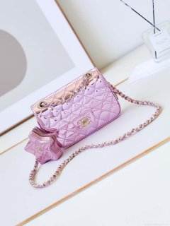 Chanel AS4646 MINI FLAP BAG & STAR COIN PURSE Mirror Calfskin Metallic Calfskin & Gold-Tone Metal Purple