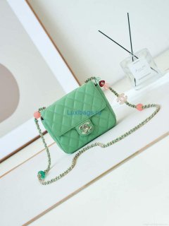 Chanel AS3782 MINI Flap Bag 23P Enamel Gold-Tone Metal 16cm Green