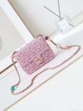 Chanel AS3782 MINI Flap Bag 23P Tweed Gold-Tone Metal 16cm Pink