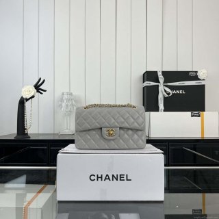 Chanel A01117 Flap Handbag Classic Bag Gray Lambskin