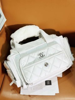 Chanel AS4364 Large Bowling Bag Nylon & Silver-Tone Metal White