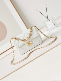 Chanel AS4384 Mini Flap Bag Pearly Lambskin Imitation Pearls & Gold-Tone Metal White