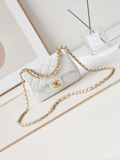 Chanel AS4385 Mini Flap Bag Pearly Lambskin Imitation Pearls & Gold-Tone Metal White