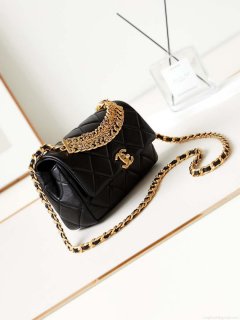 Chanel AS4595 MINI FLAP BAG Metallic Calfskin Diamante & Gold-Tone Metal Black