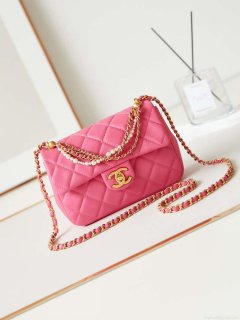 Chanel AS4384 Mini Flap Bag Pearly Lambskin Imitation Pearls & Gold-Tone Metal Hot Pink