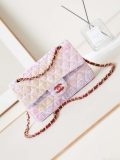 Chanel 24C A01113 Flap Handbag Classic Bag Cotton Tweed A69900 Pink and White