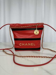 Chanel 22 Mini Handbag AS3980 Shiny Calfskin & Gold-Tone Metal Red & Black