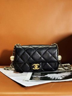 Chanel AS4861 Small Flap Bag Pearly Lambskin Imitation Pearls & Gold-Tone Metal Black