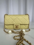 Chanel AS4861 Small Flap Bag Pearly Lambskin Imitation Pearls & Gold-Tone Metal Yellow