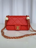 Chanel AS4861 Small Flap Bag Pearly Lambskin Imitation Pearls & Gold-Tone Metal Red