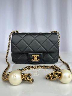 Chanel AS4868 Mini Flap Bag Pearly Lambskin Imitation Pearls & Gold-Tone Metal Black