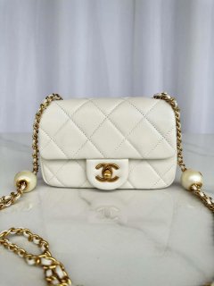 Chanel AS4868 Mini Flap Bag Pearly Lambskin Imitation Pearls & Gold-Tone Metal White