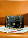 Chanel 24C A01112 Flap Classic Handbag Tweed & Gold-Tone Metal Black