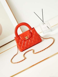 Chanel AS4416 Mini Shopping Bag shiny aged Calfskin gold tone metal Orange red