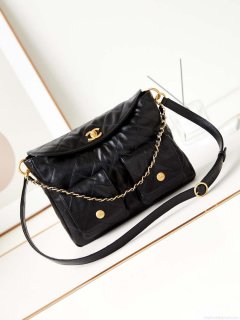 Chanel AS4668 Large Hobo Bag Shiny Calfskin & Gold-Tone Metal Black