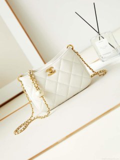 Chanel 24S AS4859 Hobo Bag Lambskin & Gold-Tone Metal Pearl White