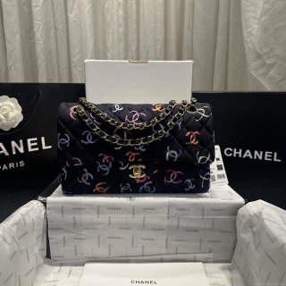 Chanel A01112 Flap Classic 11.12 Printed Fabric & Gold Metal Black & Multicolour