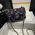 Chanel AS1116 Printed Fabric & Gold Metal Black & Multicolour