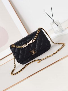 Chanel AS4740 Small Flap Bag Lambskin Lacquer & Gold-Tone Metal Black