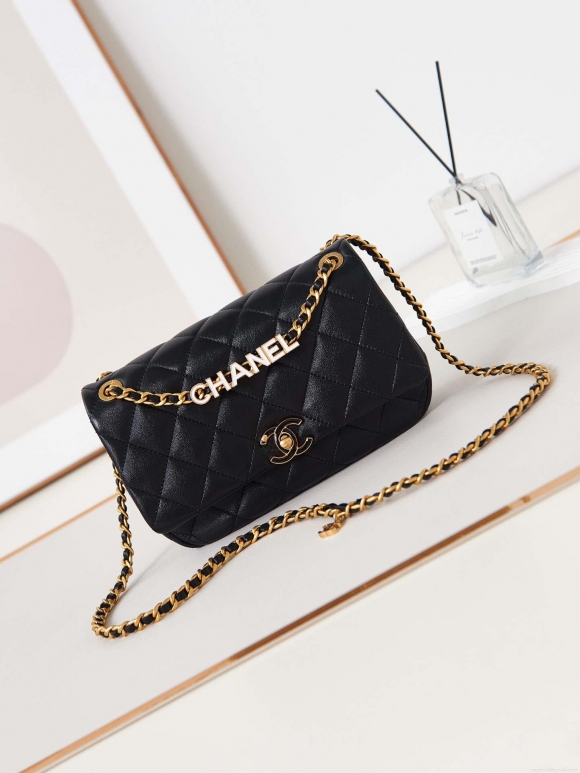 Chanel AS4740 Small Flap Bag Lambskin Lacquer & Gold-Tone Metal Black