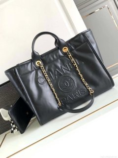 Chanel A66941 23B Large Shopping Bag Black Calfskin