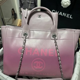 Chanel AS3351 Shopping Bag Shaded Calfskin & Silver-Tone Metal Purple & Light Pink