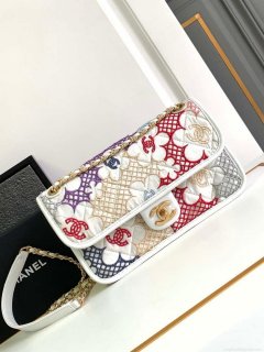 Chanel AS4773 Flap bag Lace Patchwork & Gold-Tone Metal White & Multicolor